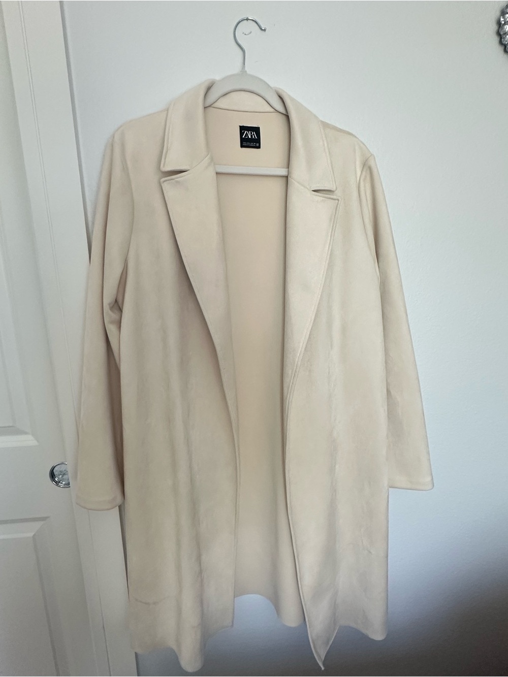 ZARA Cream Open-Front Suede-Look Trench Coat